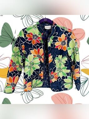Vintage Alfred Dunner navy floral quilted shacket